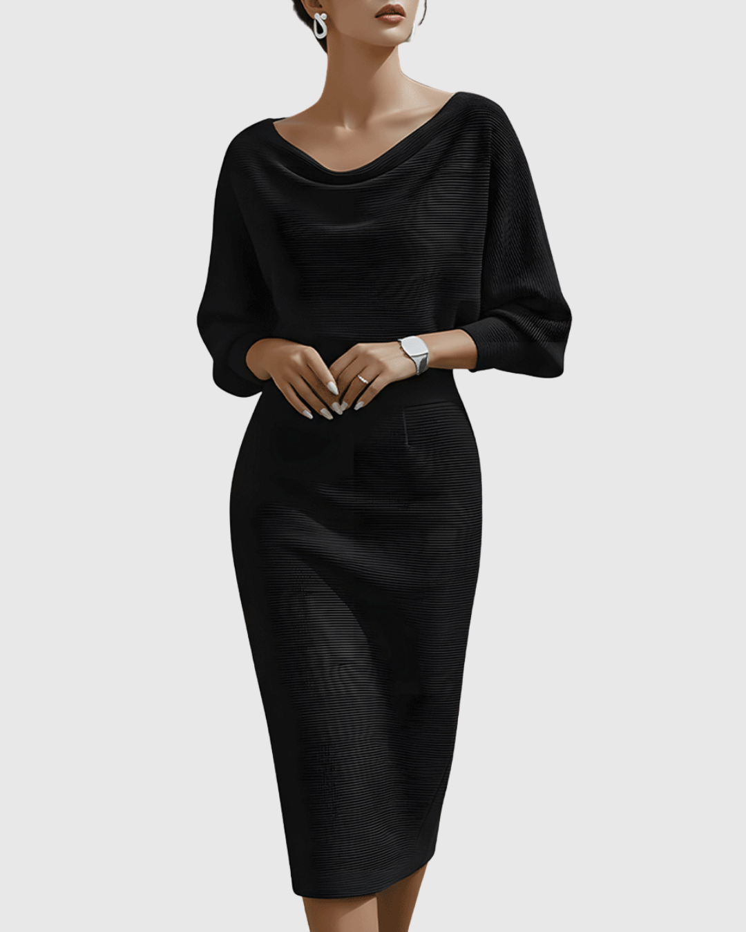 Valantomode | Stylish White Batwing Midi Dress for Women’s Fashion