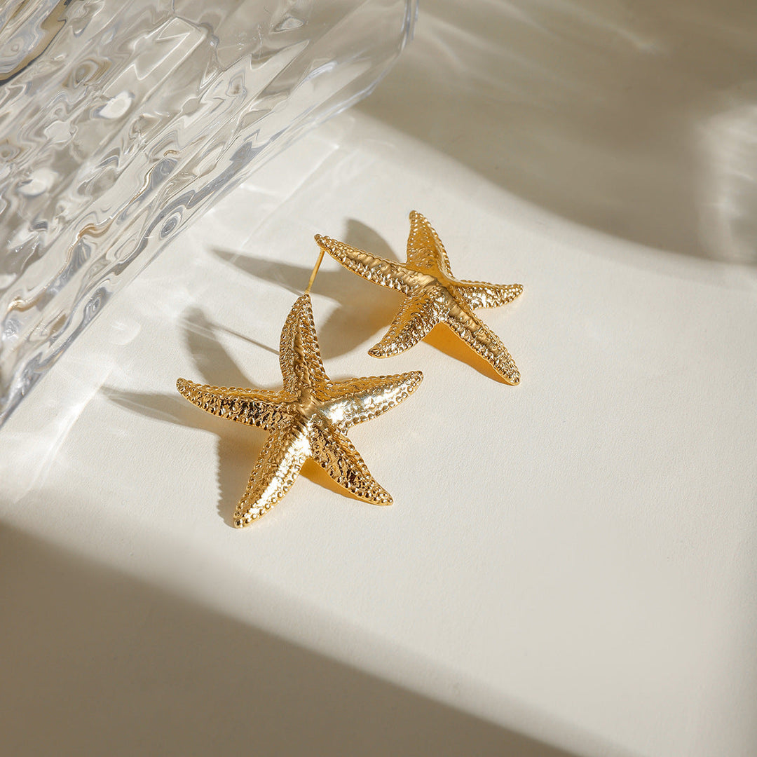 Valantomode | Plated Textured Starfish Motif Earrings for Women