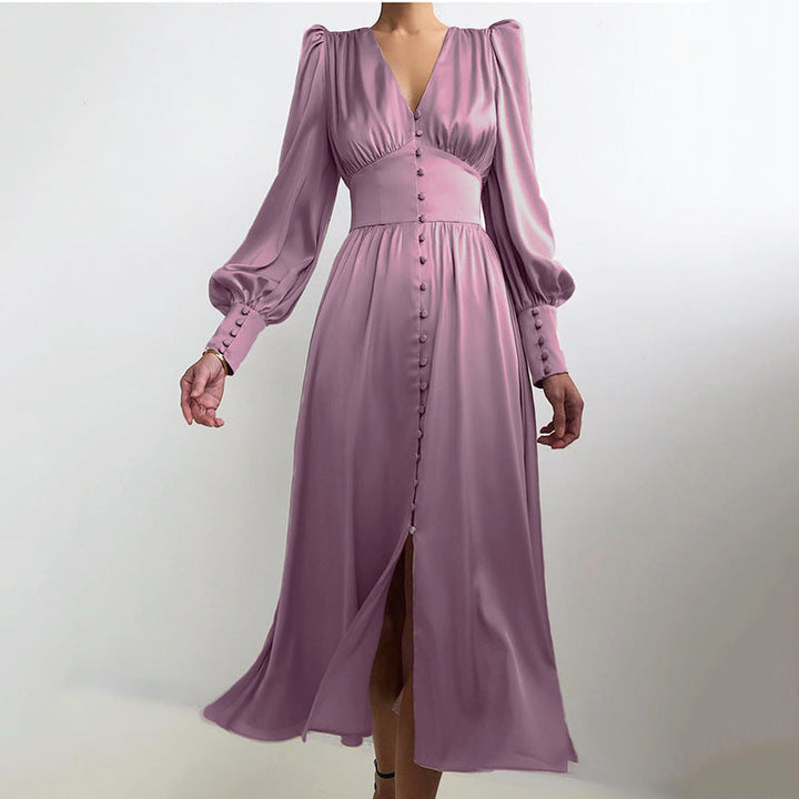 Valantomode | Long Sleeve Satin Dress for Effortless Elegance