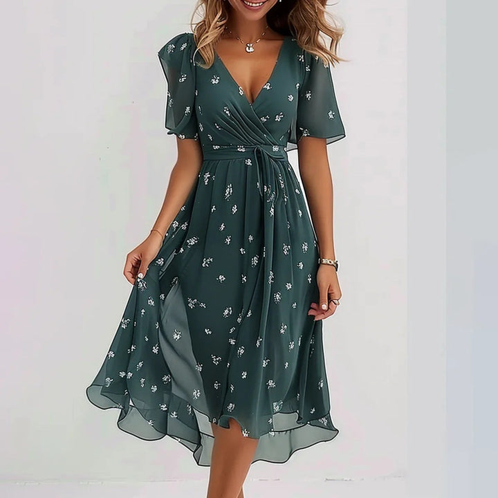 Valantomode | Midi Dress with Vibrant Abstract Pattern