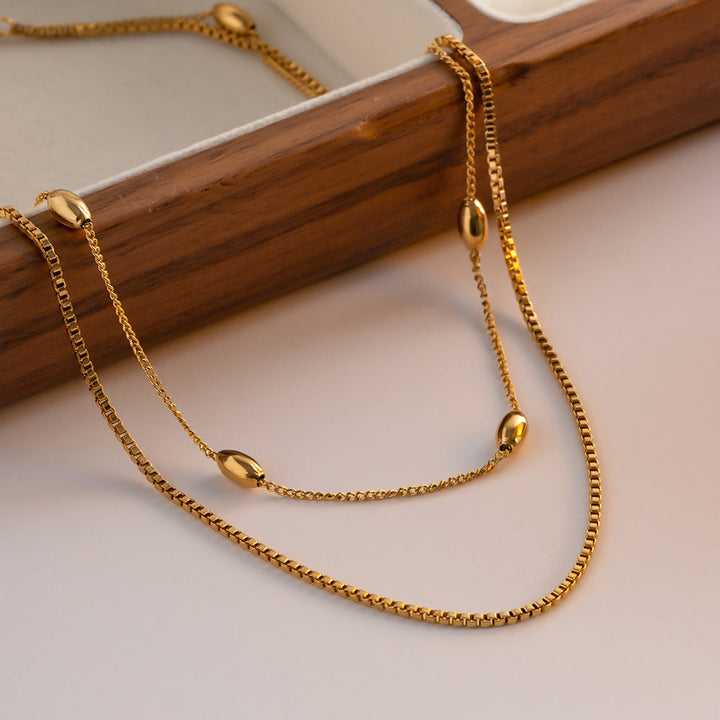 Valantomode | Gold Plated Dual-Layer Necklace with Oval Accents for Women