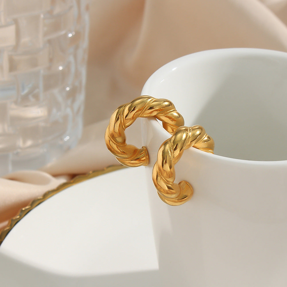 Valantomode | Heavyweight Plated Twisted Rope Hoop Earrings for Women
