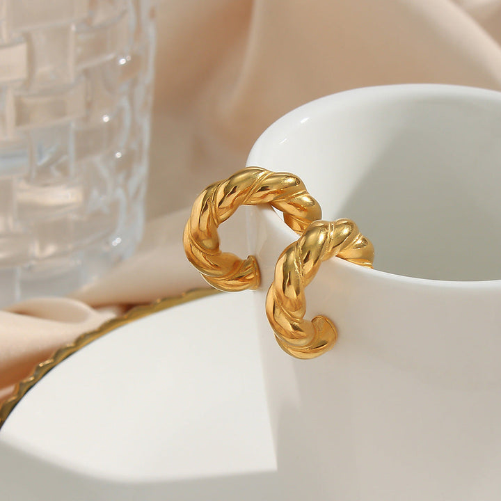Valantomode | Heavyweight Plated Twisted Rope Hoop Earrings for Women