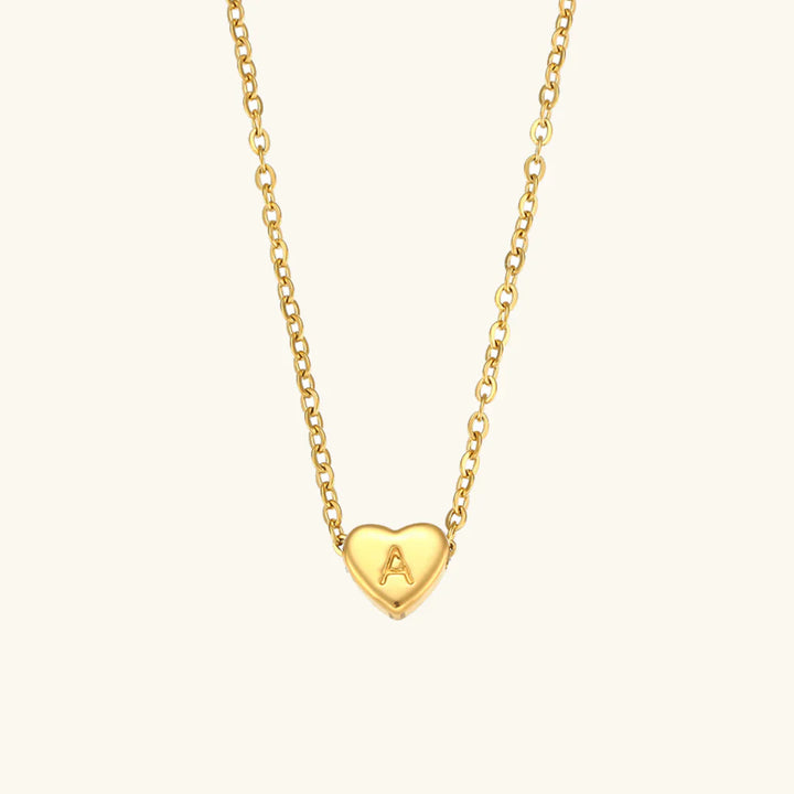 Valantomode | Plated Heart Muse Initial Necklace with Alphanumeric Cordiform Architecture