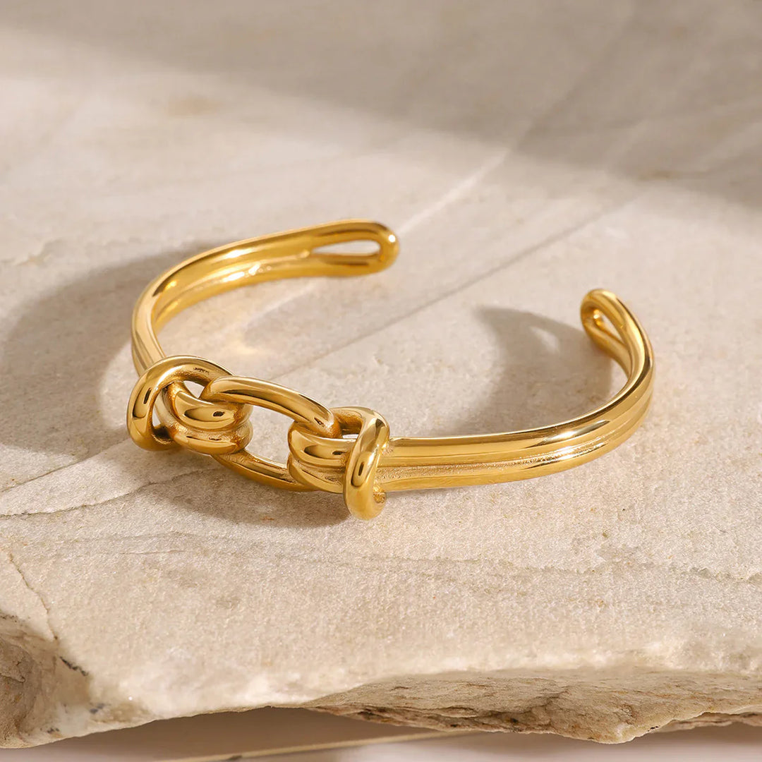 Valantomode | Gold Plated Sculptural Knot Bangle for Women