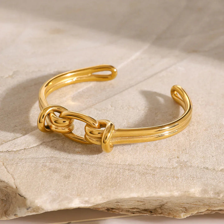 Valantomode | Gold Plated Sculptural Knot Bangle for Women