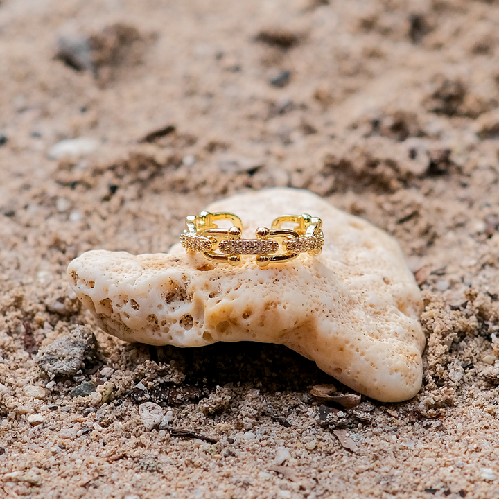 Valantomode | Gold Plated Interwoven Diamond Ring for Women