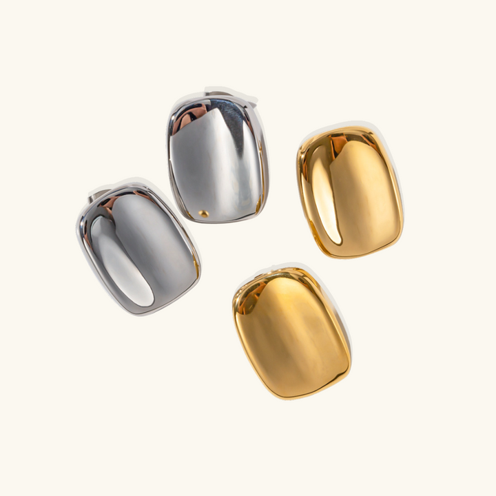 Valantomode | Plated Rounded Rectangular Hoop Earrings for Women