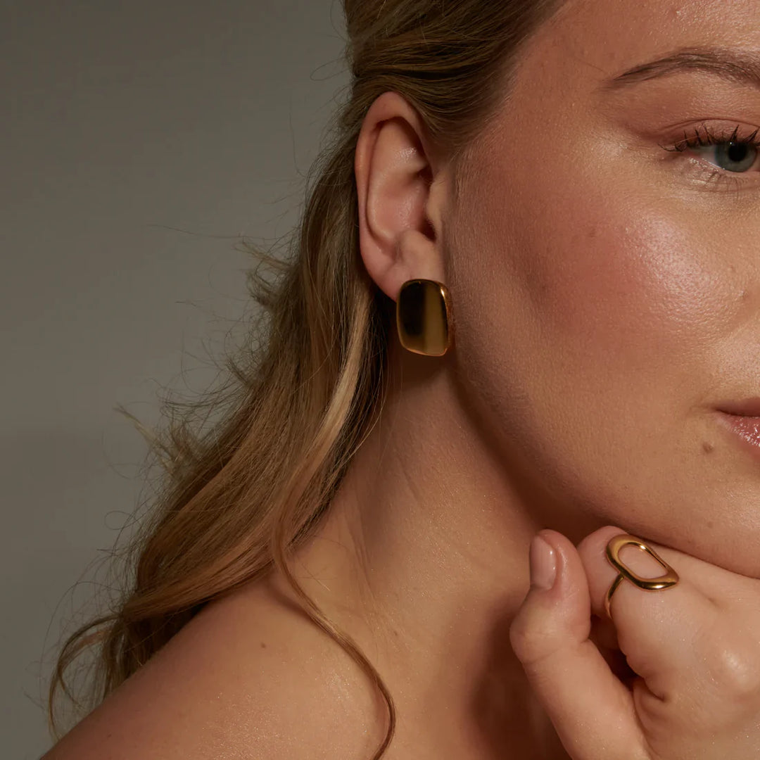 Valantomode | Plated Rounded Rectangular Hoop Earrings for Women
