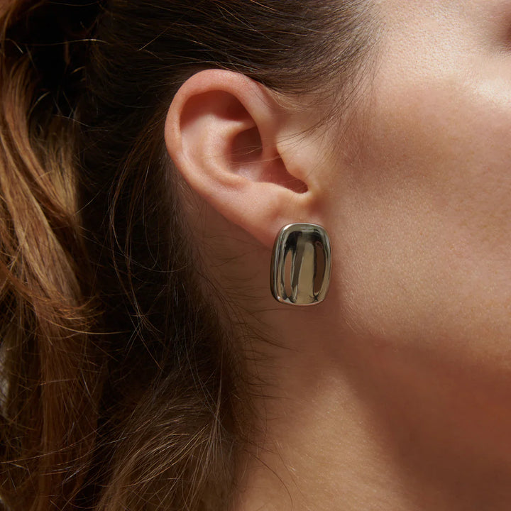 Valantomode | Plated Rounded Rectangular Hoop Earrings for Women