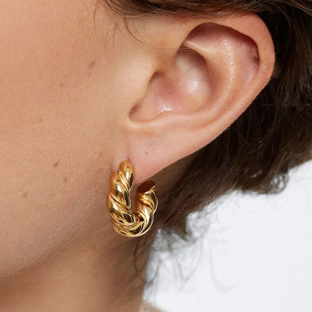 Valantomode | Heavyweight Plated Twisted Rope Hoop Earrings for Women