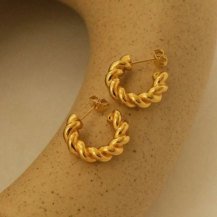 Valantomode | Heavyweight Plated Twisted Rope Hoop Earrings for Women