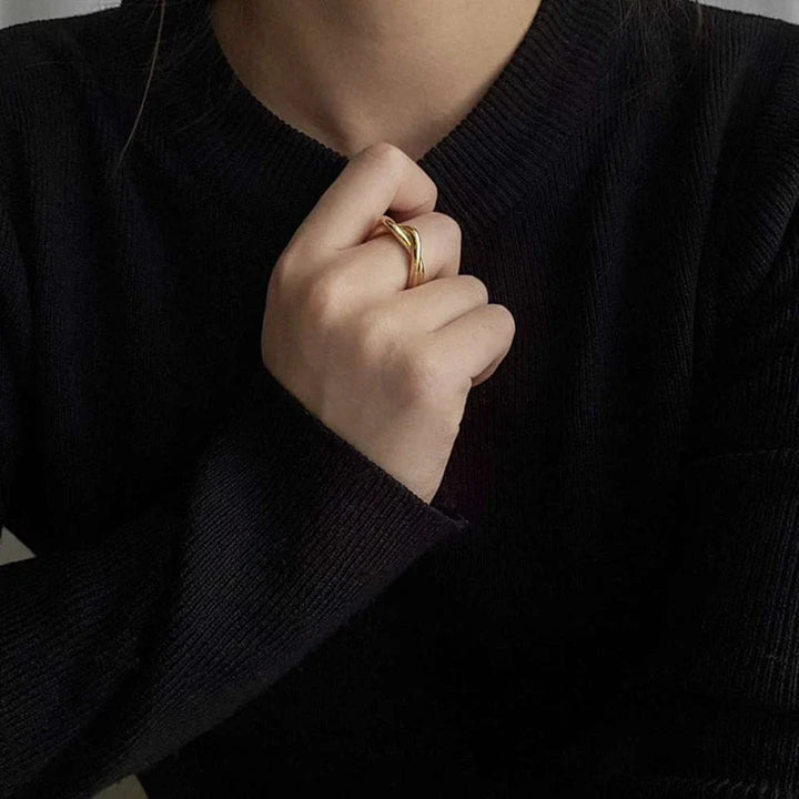 Valantomode | Plated Amaya Double Layer Ring with Parallel Linear Architecture