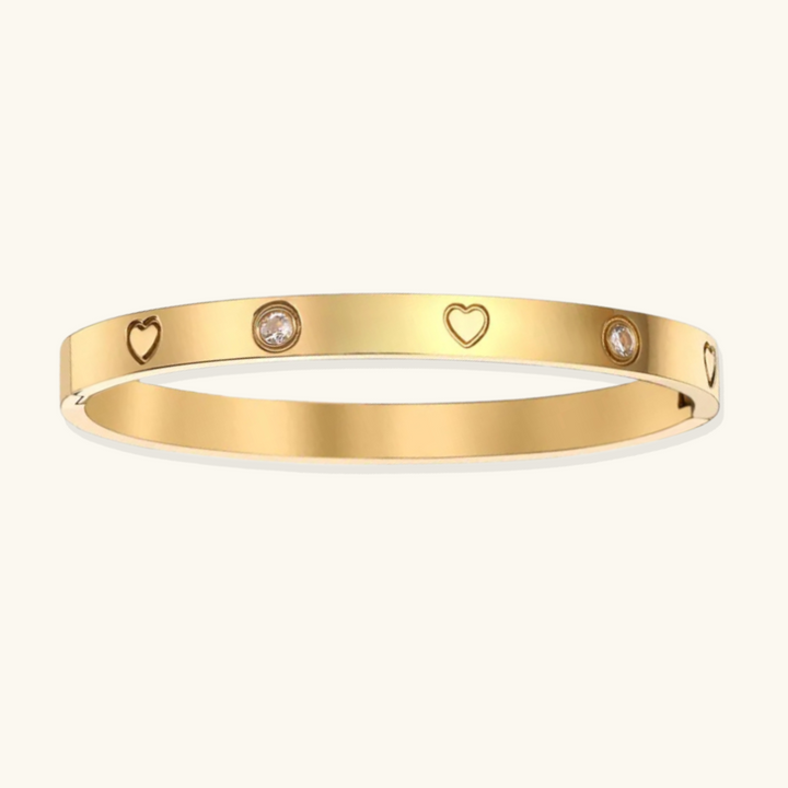 Valantomode | Gold Plated Etched Heart Bangle for Women