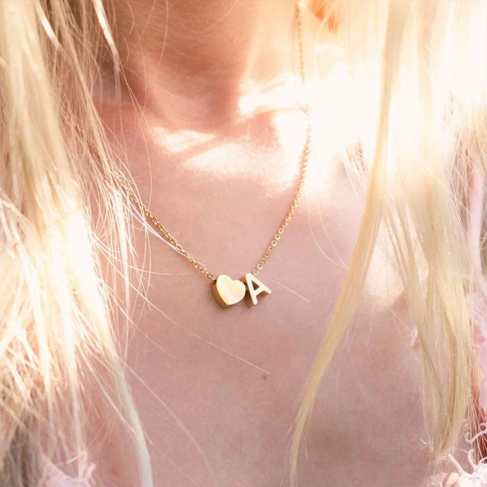 Valantomode | Plated Initial and Heart Charm Necklace for Women