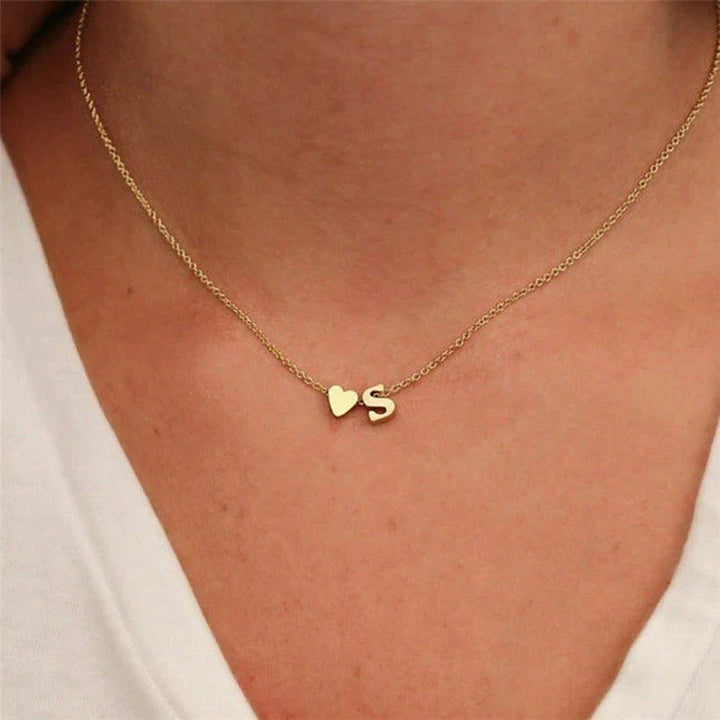 Valantomode | Plated Initial and Heart Charm Necklace for Women