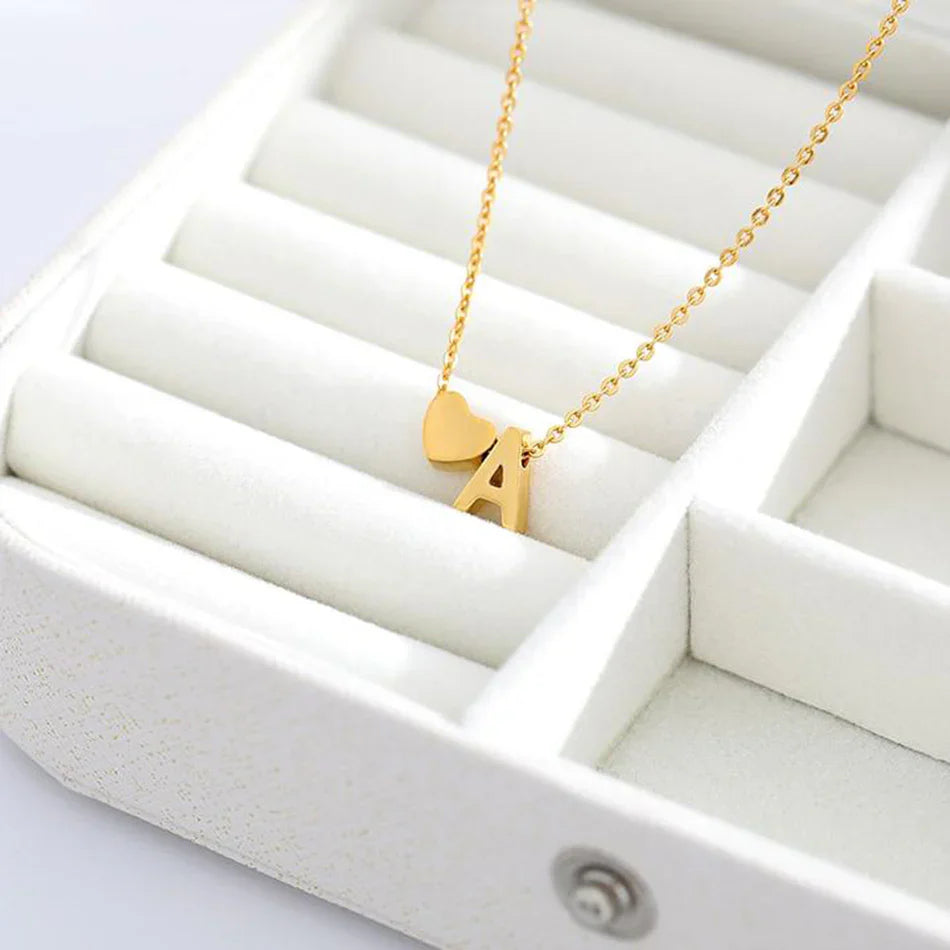 Valantomode | Plated Initial and Heart Charm Necklace for Women