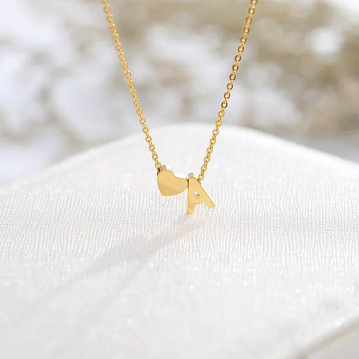 Valantomode | Plated Initial and Heart Charm Necklace for Women