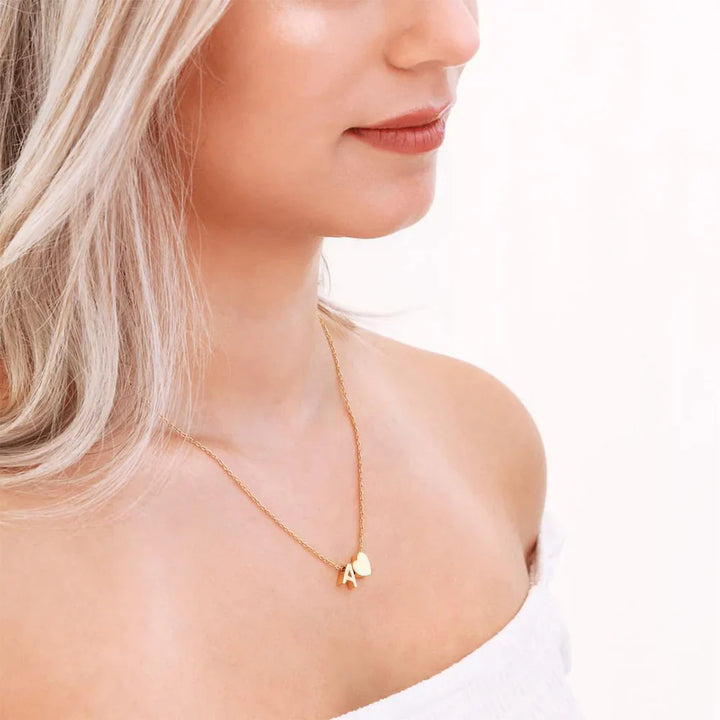 Valantomode | Plated Initial and Heart Charm Necklace for Women