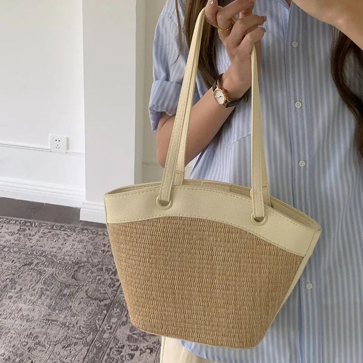 Valantomode | Solstice Artisan Garrison – Women's Premium Straw Tote with Vegan Leather Trim