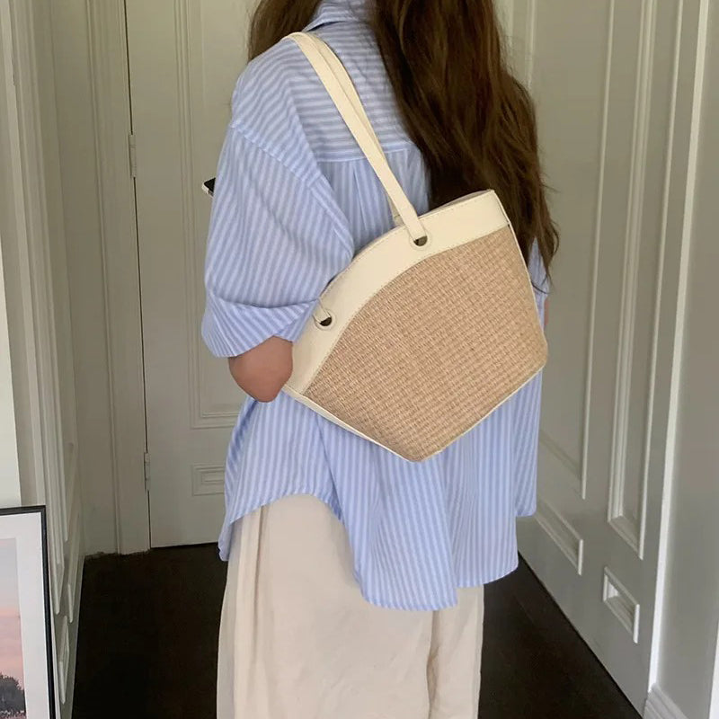 Valantomode | Solstice Artisan Garrison – Women's Premium Straw Tote with Vegan Leather Trim