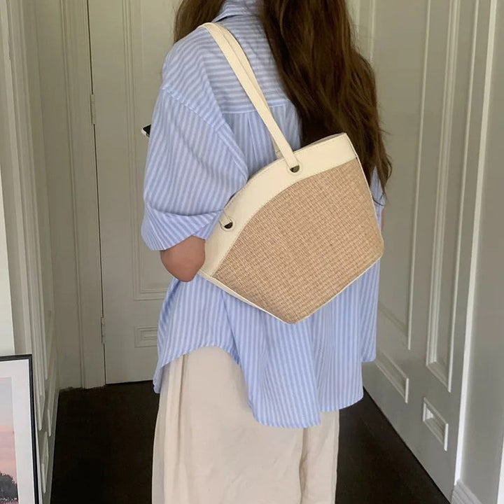 Valantomode | Solstice Artisan Garrison – Women's Premium Straw Tote with Vegan Leather Trim