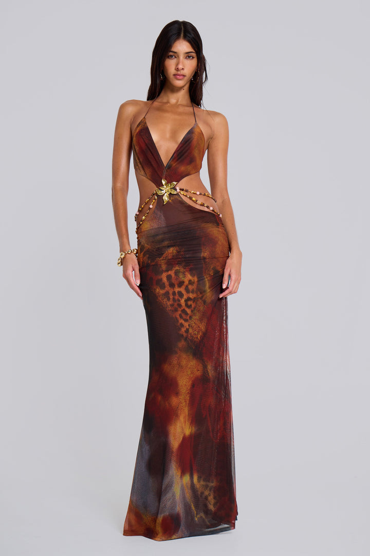 Valantomode | Chic Backless Maxi Dress in Rich Whiskey Color