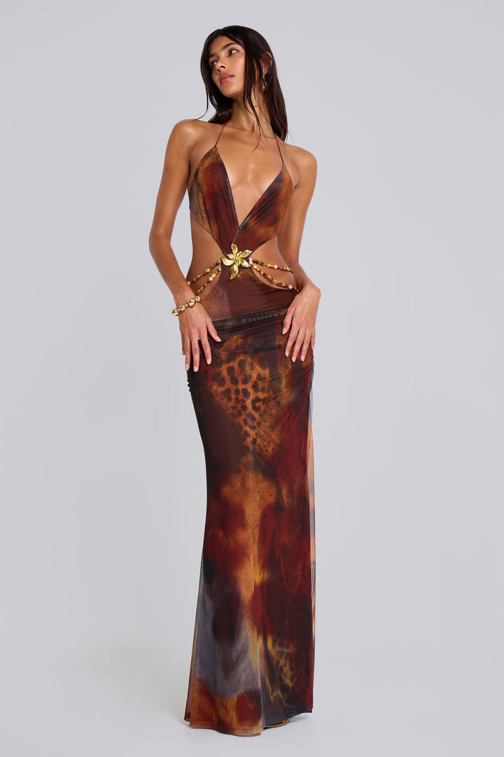 Valantomode | Chic Backless Maxi Dress in Rich Whiskey Color