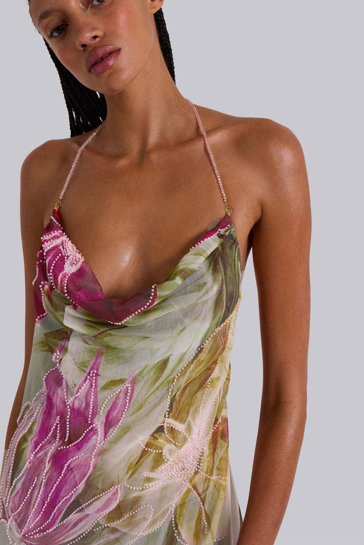 Valantomode | Stunning Pink Backless Maxi Dress with Hand-Beaded Details