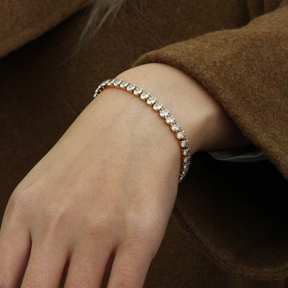 Valantomode | Plated Audrey Tennis Bracelet with Serial Refractive Assets and Linear Architecture