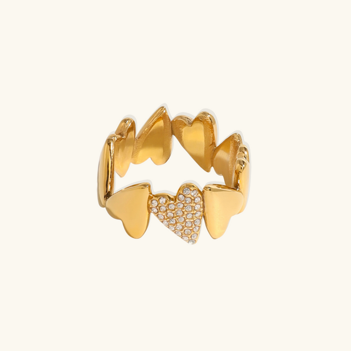 Valantomode | Plated Heart-Motif Band Ring with AAAAA Diamond Simulants