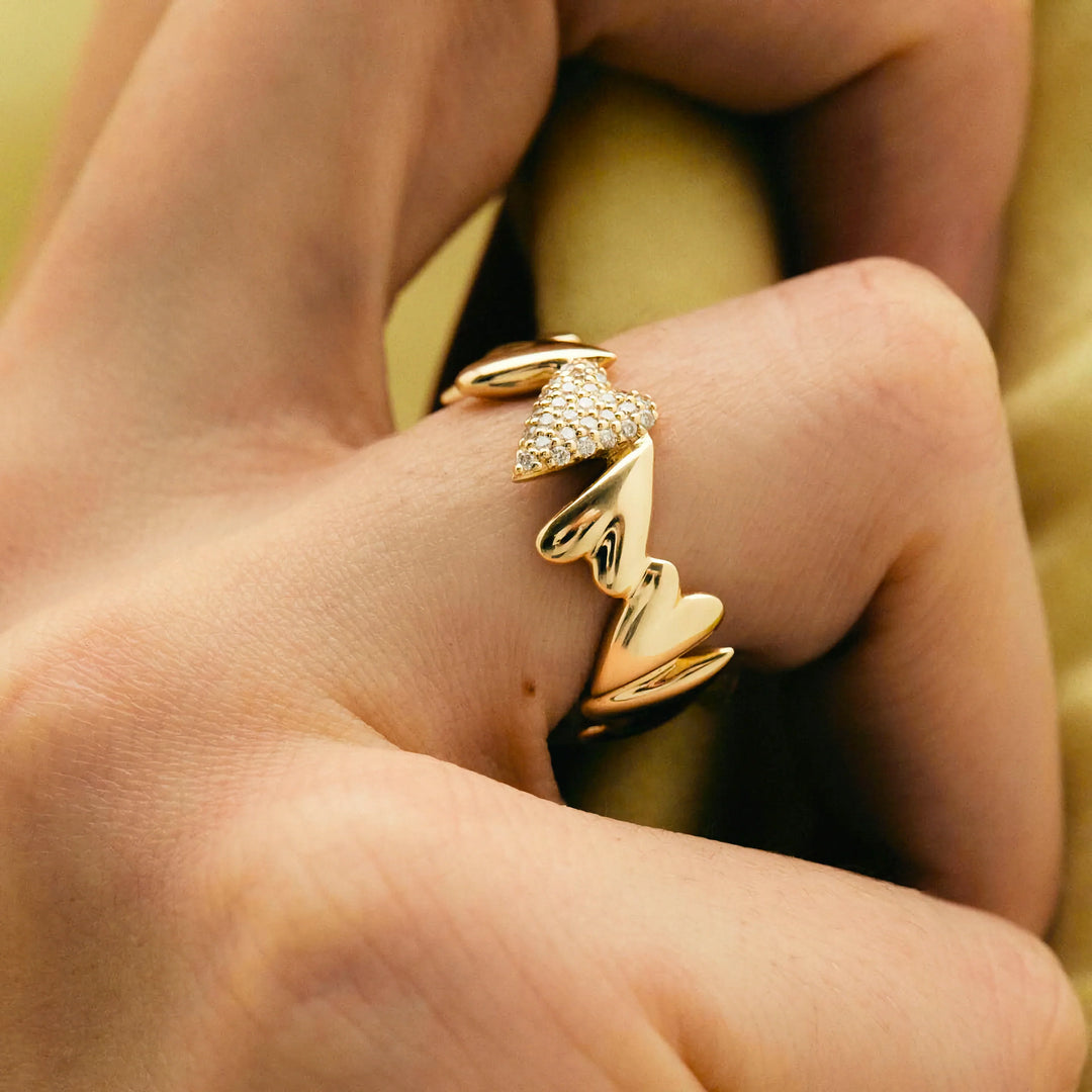 Valantomode | Plated Heart-Motif Band Ring with AAAAA Diamond Simulants