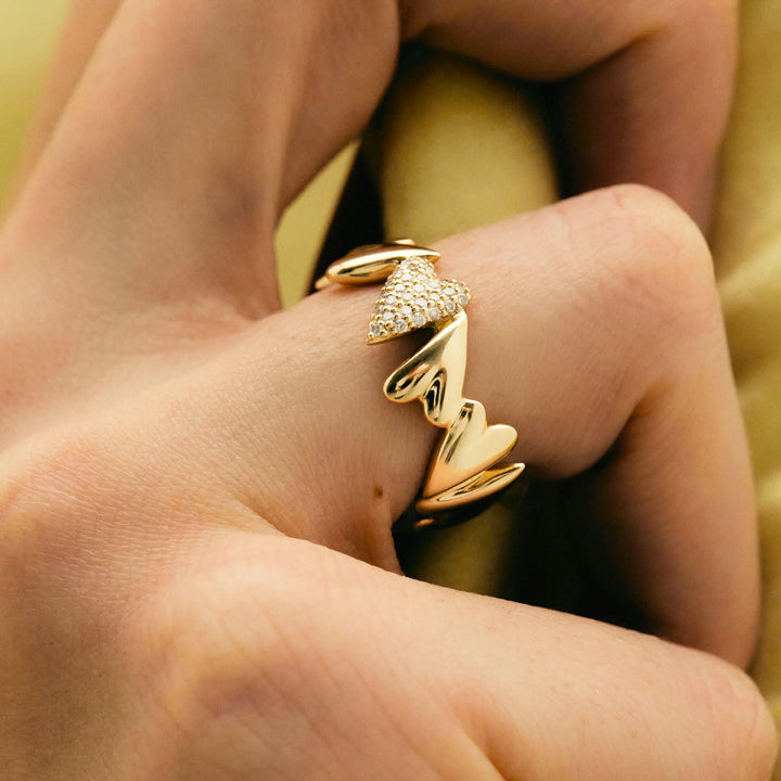 Valantomode | Plated Heart-Motif Band Ring with AAAAA Diamond Simulants