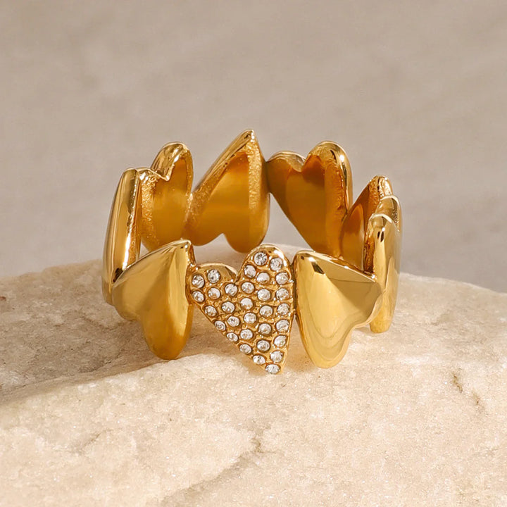 Valantomode | Plated Heart-Motif Band Ring with AAAAA Diamond Simulants