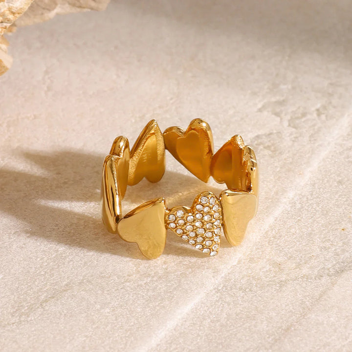 Valantomode | Plated Heart-Motif Band Ring with AAAAA Diamond Simulants