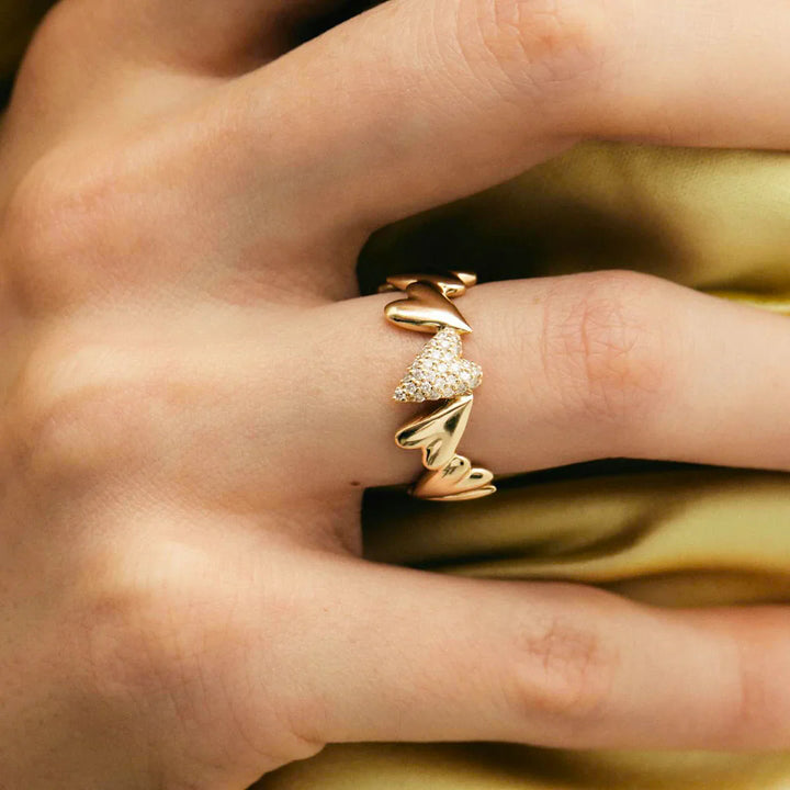 Valantomode | Plated Heart-Motif Band Ring with AAAAA Diamond Simulants