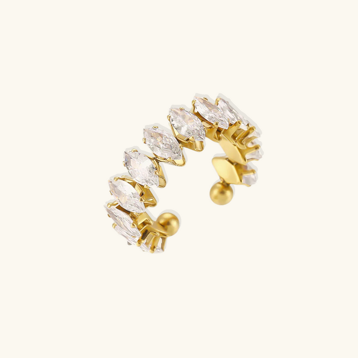 Valantomode | Plated Ava Diamond Ring with Marquise-Refractive Architecture and Open-Ended Geometry