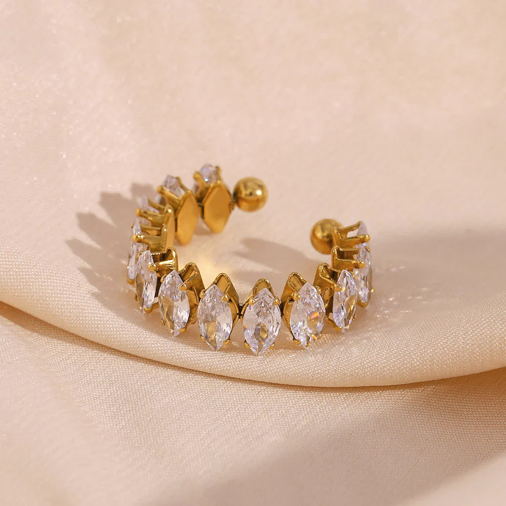 Valantomode | Plated Ava Diamond Ring with Marquise-Refractive Architecture and Open-Ended Geometry