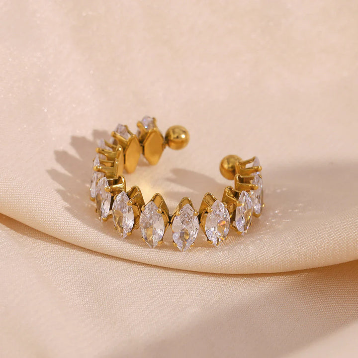 Valantomode | Plated Ava Diamond Ring with Marquise-Refractive Architecture and Open-Ended Geometry