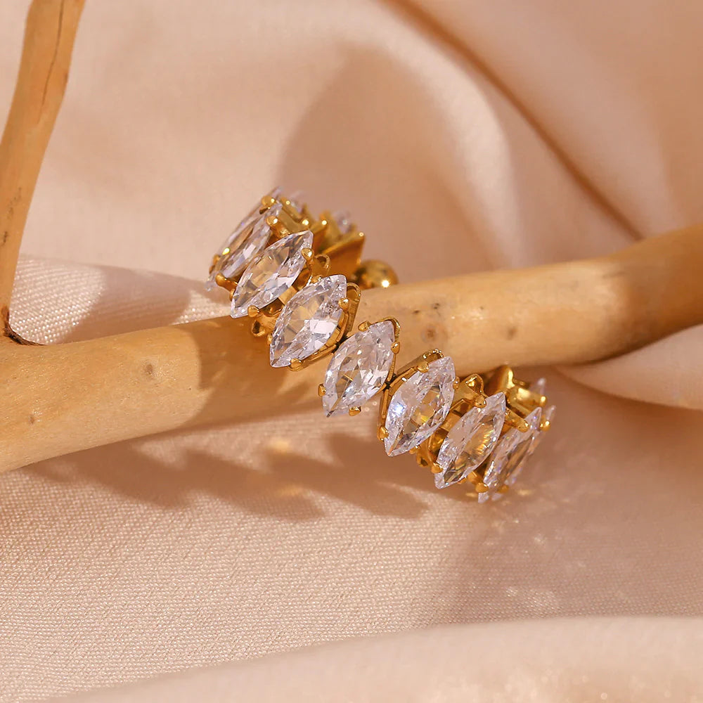 Valantomode | Plated Ava Diamond Ring with Marquise-Refractive Architecture and Open-Ended Geometry