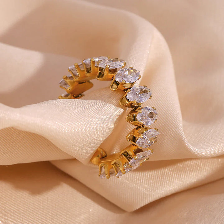 Valantomode | Plated Ava Diamond Ring with Marquise-Refractive Architecture and Open-Ended Geometry