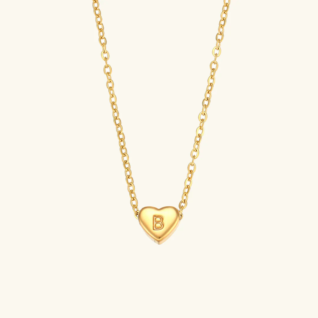 Valantomode | Plated Heart Muse Initial Necklace with Alphanumeric Cordiform Architecture