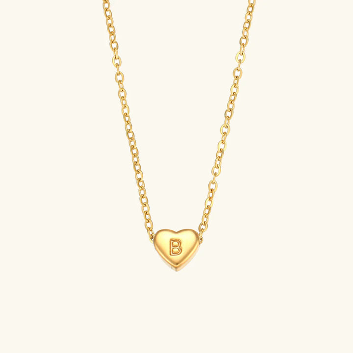Valantomode | Plated Heart Muse Initial Necklace with Alphanumeric Cordiform Architecture
