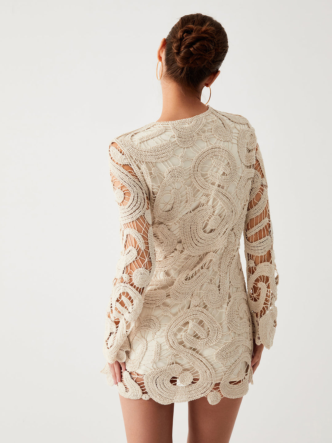 Valantomode | Stylish Long Sleeve Crocheted Mini Dress for Everyday Wear