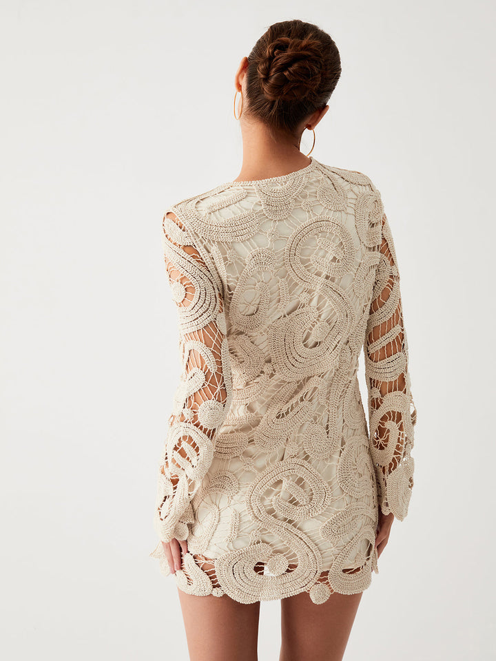 Valantomode | Stylish Long Sleeve Crocheted Mini Dress for Everyday Wear