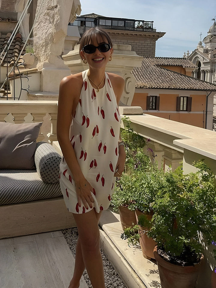 Valantomode | Chili Pepper Print Mini Dress for Trendy Style