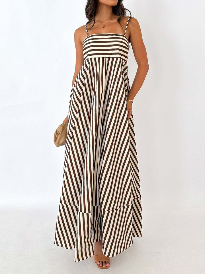 Valantomode | Chic Vertical Striped Maxi Dress for Effortless Style