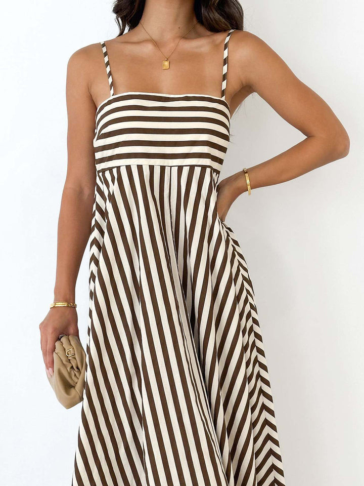 Valantomode | Chic Vertical Striped Maxi Dress for Effortless Style