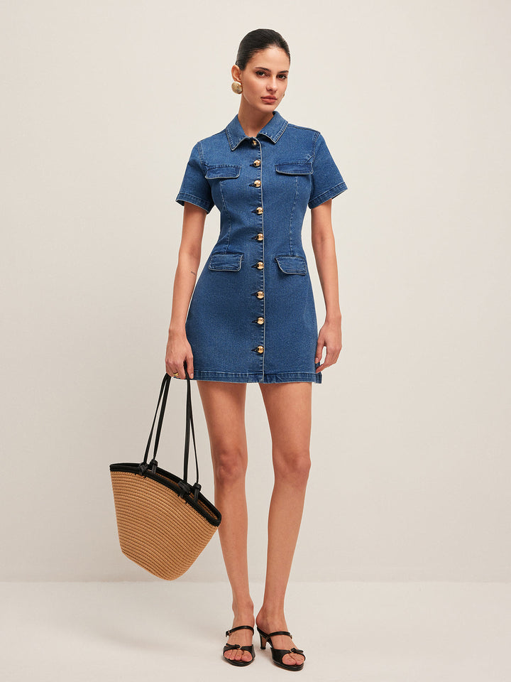 Valantomode | Stylish Denim Mini Dress for Women with Short Sleeves