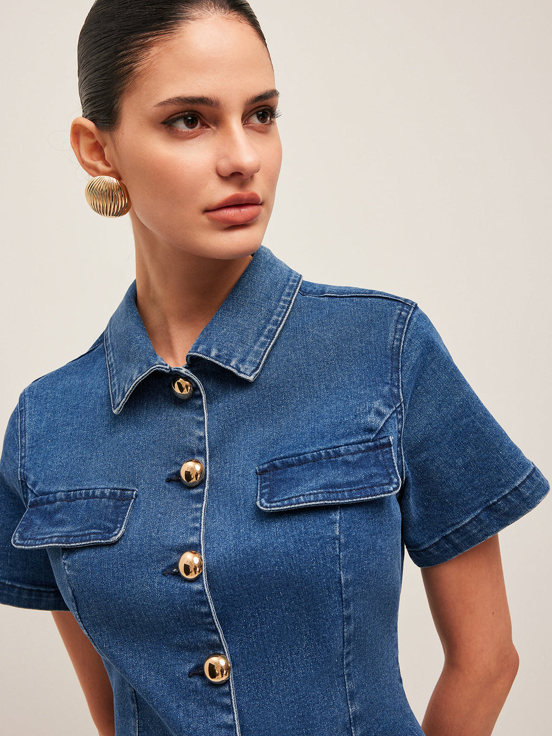 Valantomode | Stylish Denim Mini Dress for Women with Short Sleeves